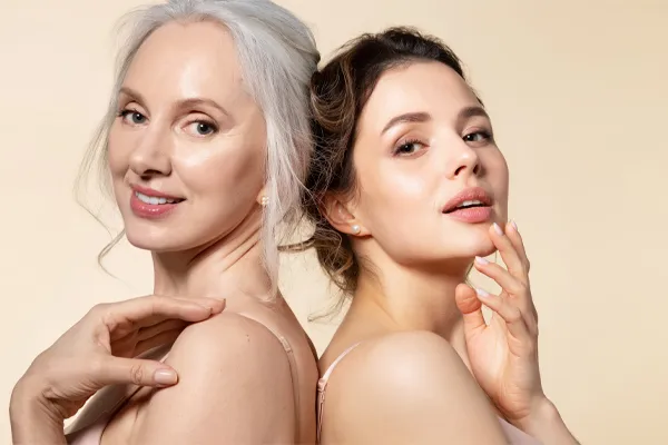 Neuromodulators-for-Skin-Clinic A mature woman and younger woman with radiant skin. Schedule neuromodulators for face and skin from Tanya Zboril, NP of TBT Medical in Kitchener-Waterloo.